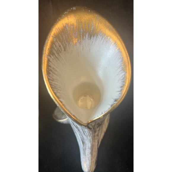 Set 2 Vintage MCM Haeger Tweed Calla Lily Candle Holder Vase 22K Gold Trim Pair - Picture 3 of 16